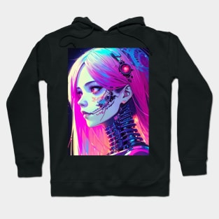 Cyberpunk Anime Skeleton Futuristic Mecha Robot Space Girl Cute Kawaii Hoodie